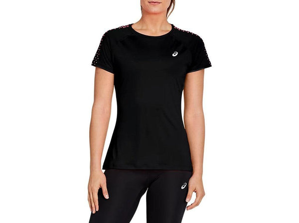 Asics wmns stripe s/s t shirt Black/diva pink